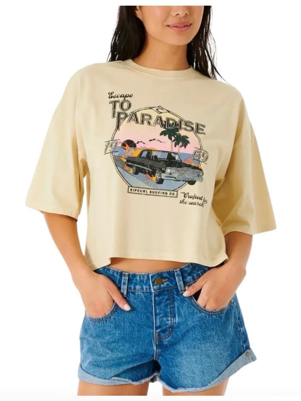 Rip Curl Women’s Small Escape To Paradise Heritage Cropped T Shirt